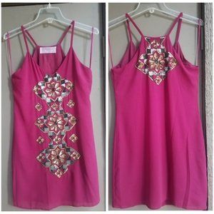 Burgundy sleeveless slip dress with sequin detail